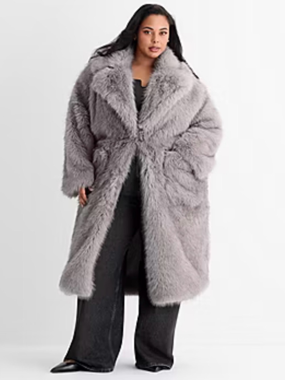 Ashley Graham Womens Plus Faux Fur Coat